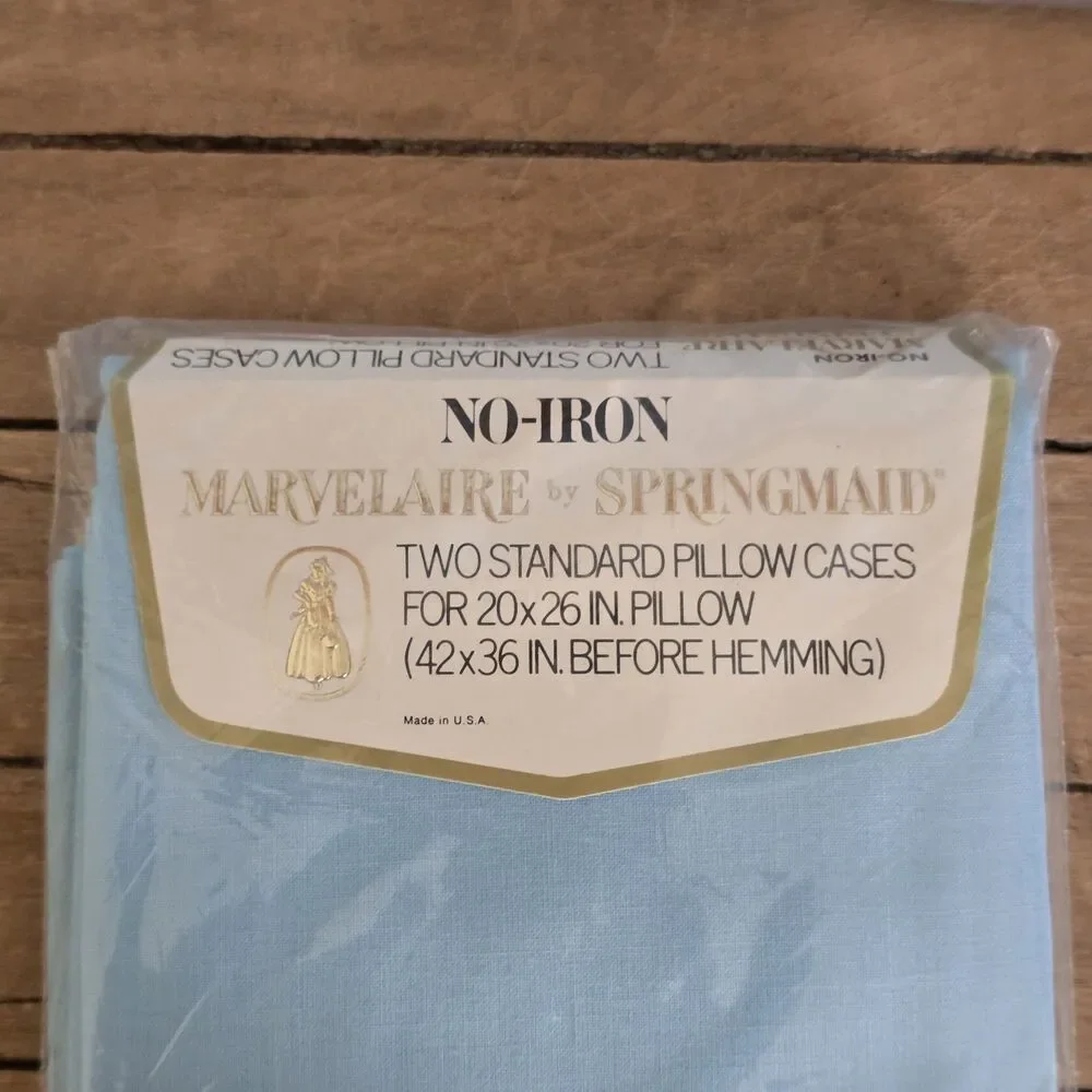 Vintage Marvelaire Springmaid Twin Light Blue Sheet Set Pillowcases No Iron USA